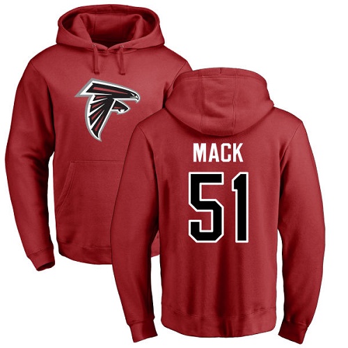 Atlanta Falcons Men Red Alex Mack Name And Number Logo NFL Football 51 Pullover Hoodie Sweatshirts